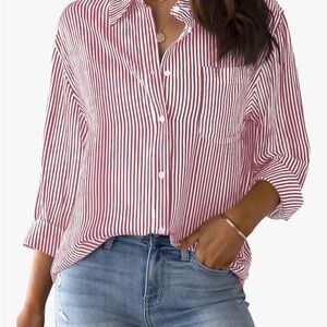 Striped Red Button-Up Women's Top